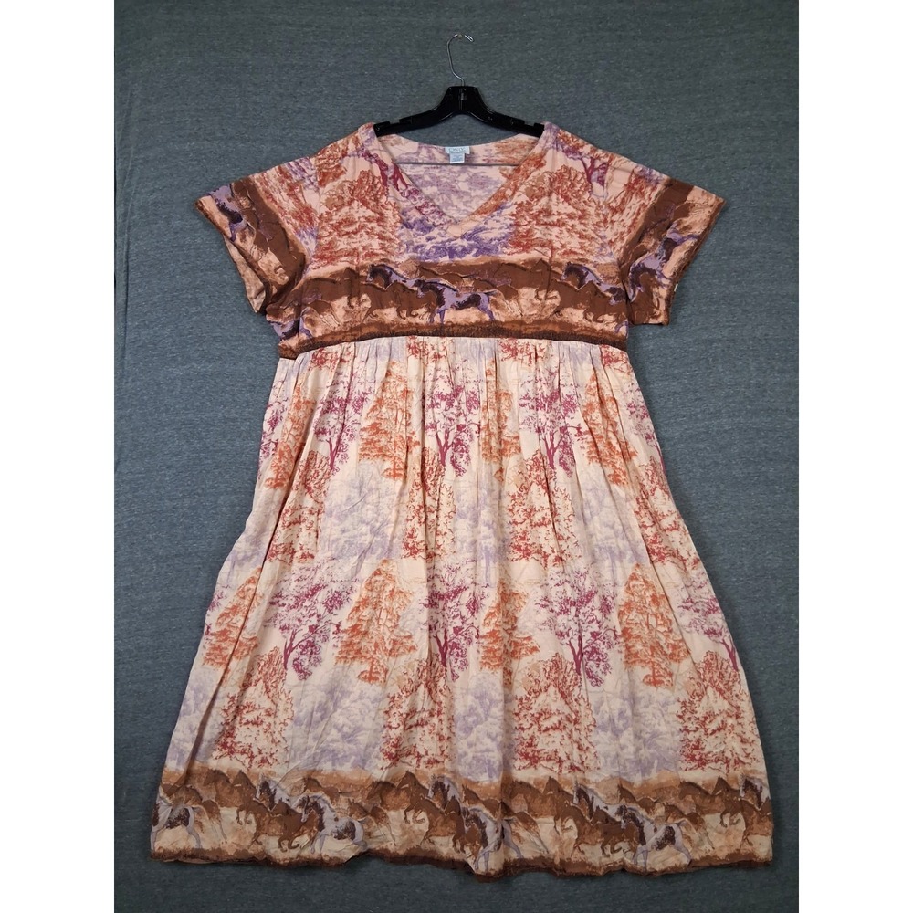 Only Necessities Womens Dress 2X Brown Maxi Western Cottagecore Coastal Cowgirl